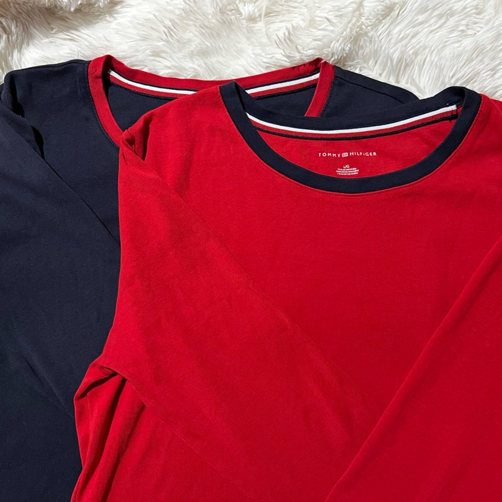 Tommy Hilfiger Shirt Womens Size Large Red White Long Sleeve Tee